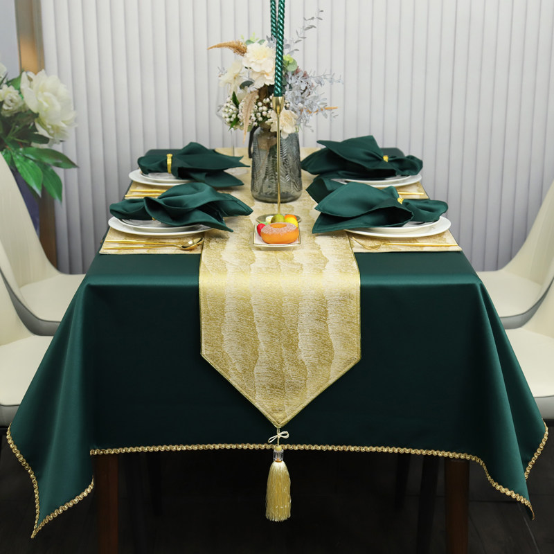绿色桌布轻奢高级感防水餐桌布长方形纯色高端氛围感茶几台布定制