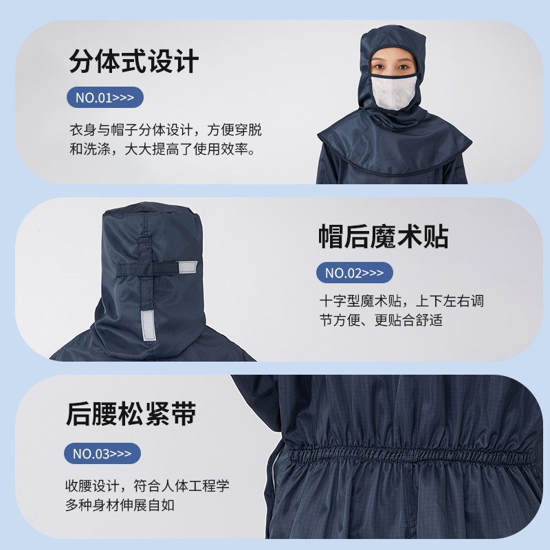 百级网格斜拉两件式服套头披肩帽无尘服净化服防静电服洁净服