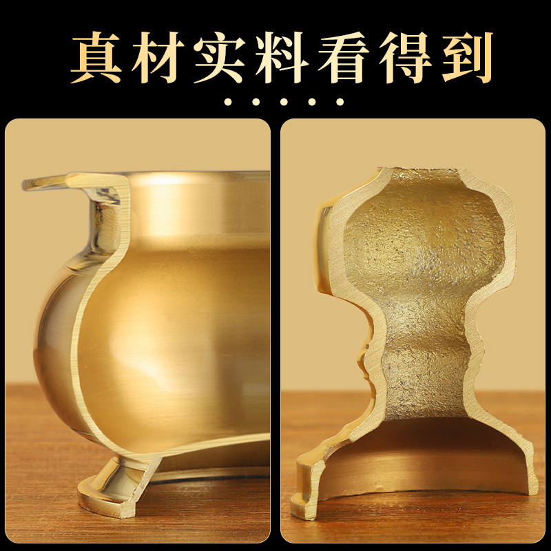 电烛灯香炉两件套家用黄铜插香炉led电蜡烛台供奉摆件招财烛座