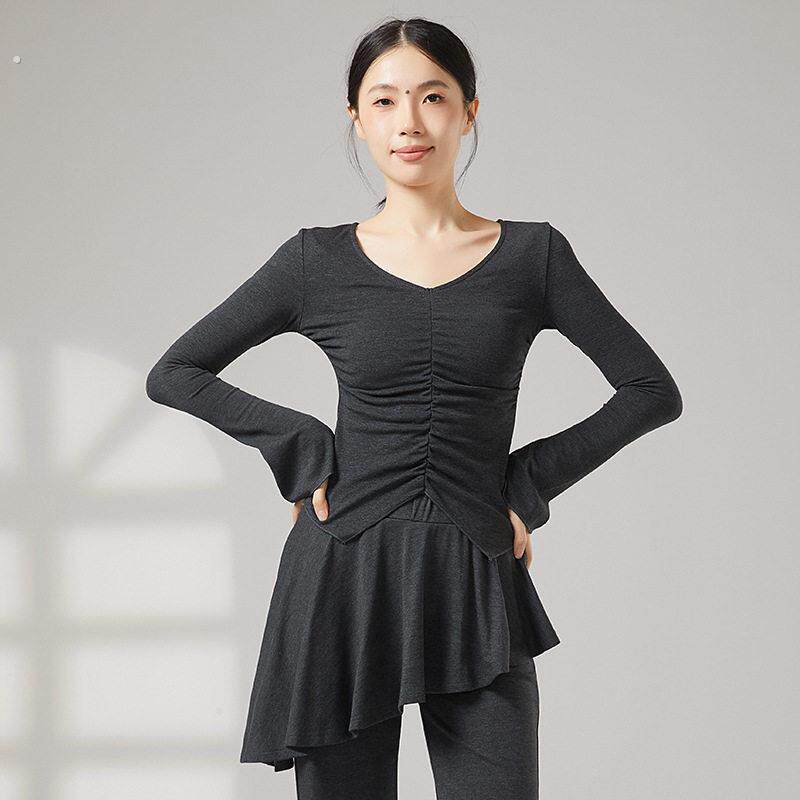 现代舞上衣2025新款古典舞服装长袖形体服喇叭裤舞蹈练功服一整套