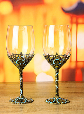 珐琅彩红酒杯北欧风情高脚杯创意轻奢葡萄酒杯醒酒器套装复古杯子