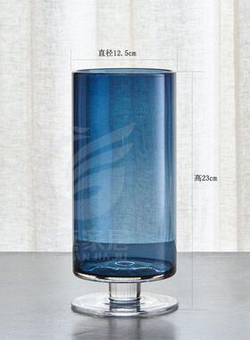 欧式复格蓝色透明玻璃烛台彩色杯新中式软装摆件