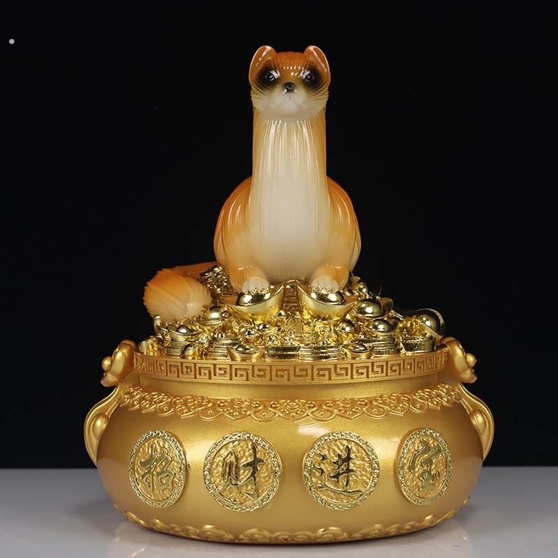 汉白玉黄家仙真身黄鼠狼黄大仙真身像摆件家用客厅桌面摆件