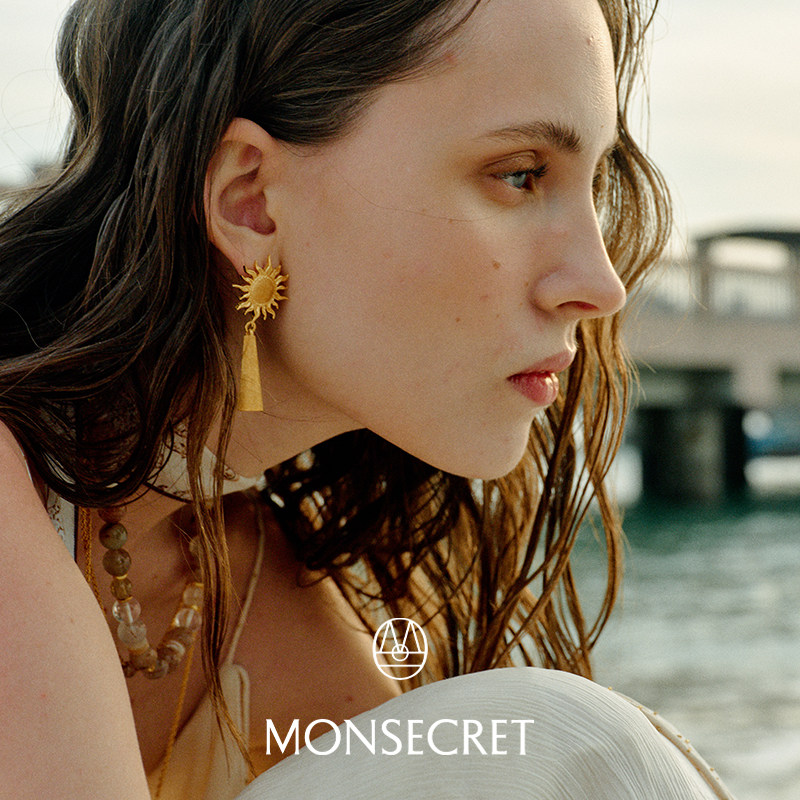 MONSECRET旭日流苏耳环 重工金属拉丝工艺独特设计感耳饰小众项链