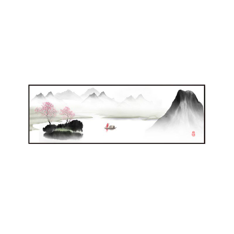 水墨装饰画新中式山水意境横版茶室画客厅挂画酒店客房背景墙壁画