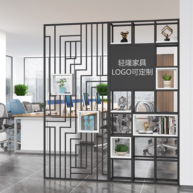 铁艺置物架饭厅咖啡厅屏风装饰架办公一体式工业风室内隔断花架