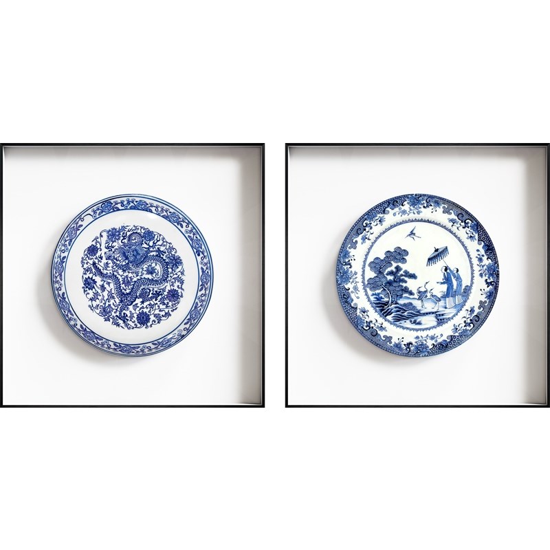 网红青釉 新中式青花瓷装饰画简约饭厅蓝色挂画中国风客厅玄关壁