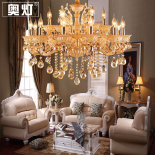 奥灯欧式 楼客厅餐厅灯饰1103 锌合金玉石蜡烛水晶吊灯别墅双层复式