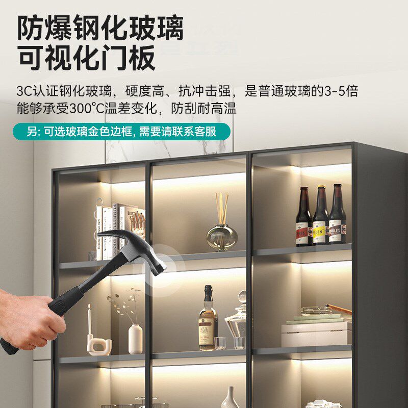 书柜带玻璃门酒柜轻奢定制家用展示客厅一体整墙到顶书架实木手办