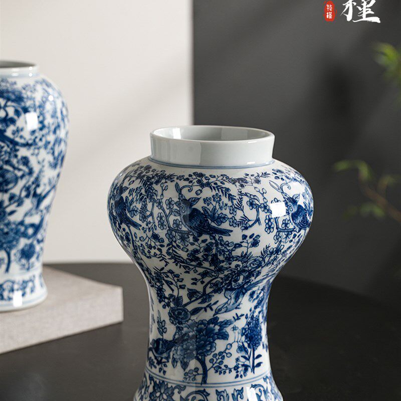 新中国风景德镇花盆青花瓷覆古花瓶陶瓷家居客厅书房装饰水培花器