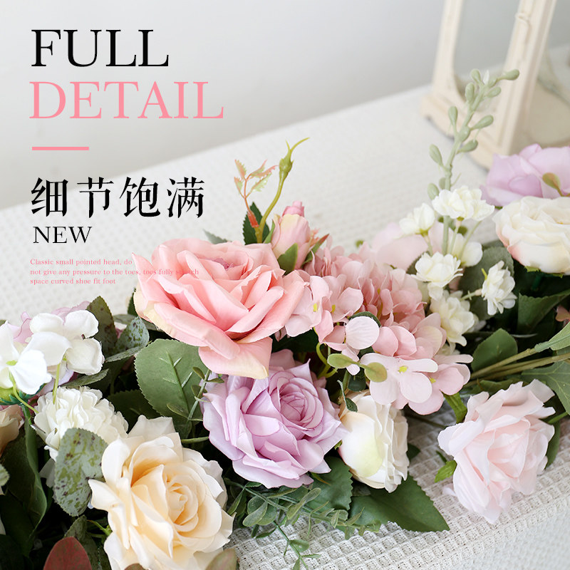 浅紫色仿真长条花藤餐桌摆花壁挂藤条管道缠绕遮挡婚礼宴会台花