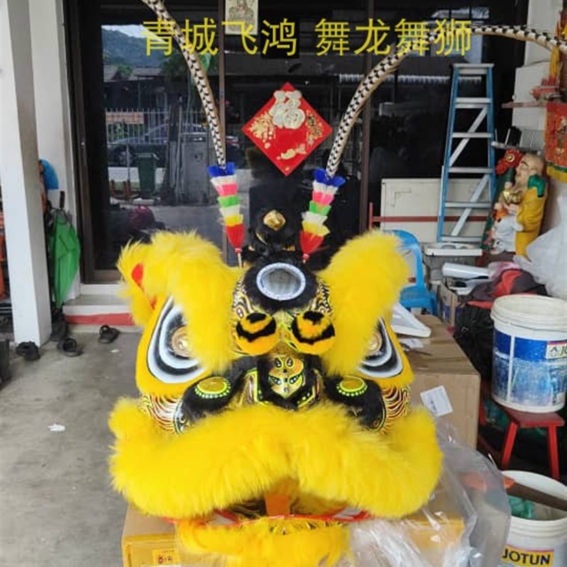 大圣醒狮狮头羽毛狮头头毡孙悟空头毡美猴王头饰地野鸡毛紫金冠