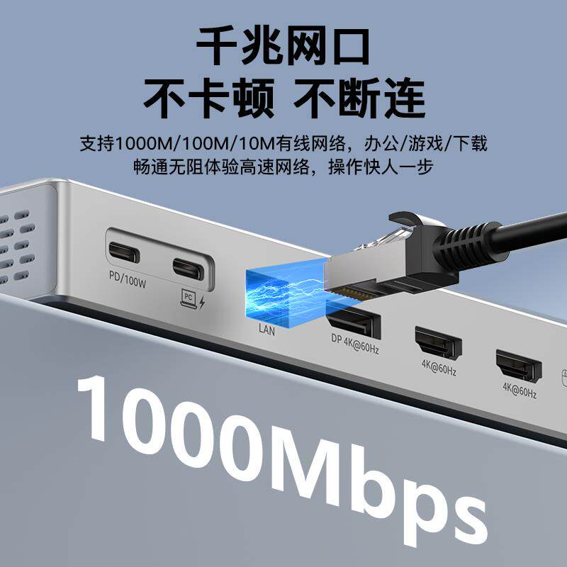 桌面typec转HDMI拓展DP1.2四屏异显4K60Hz分屏USB3.2分线器扩展坞