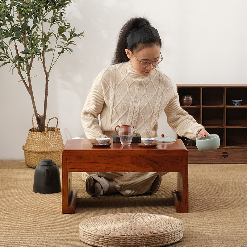 简约中式老榆木带抽屉茶桌实木小茶几飘窗桌子坑桌榻榻米桌子坑几