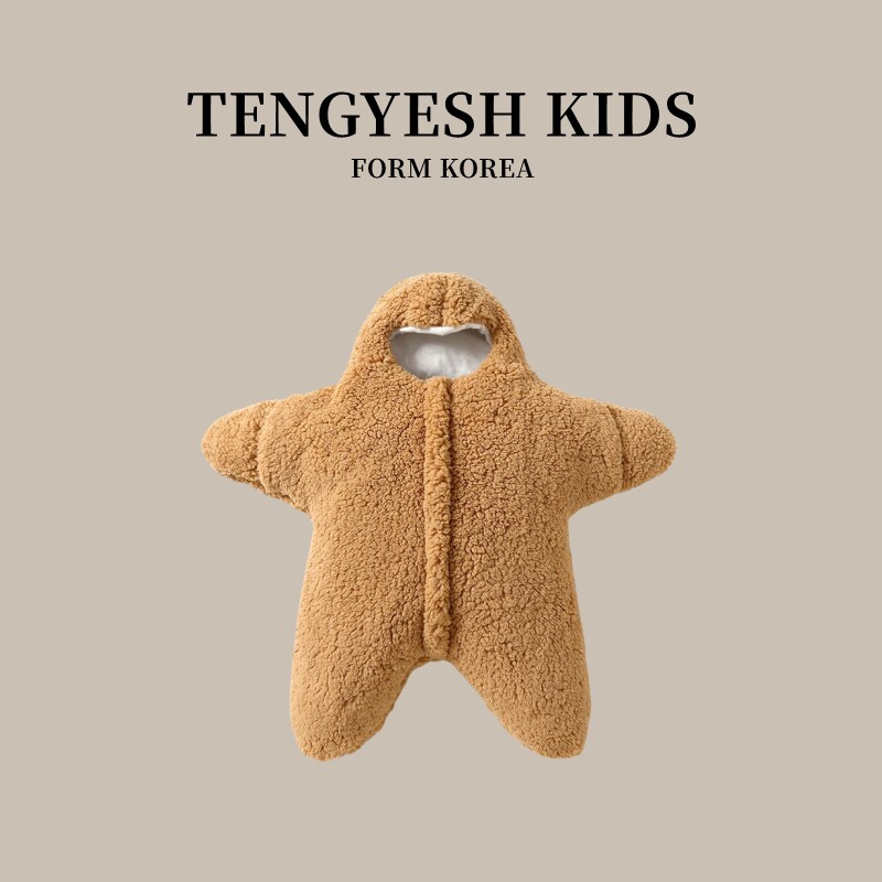 韩国TENGYESH婴儿海星睡袋加厚派大星抱被秋冬新生儿宝宝防踢包被