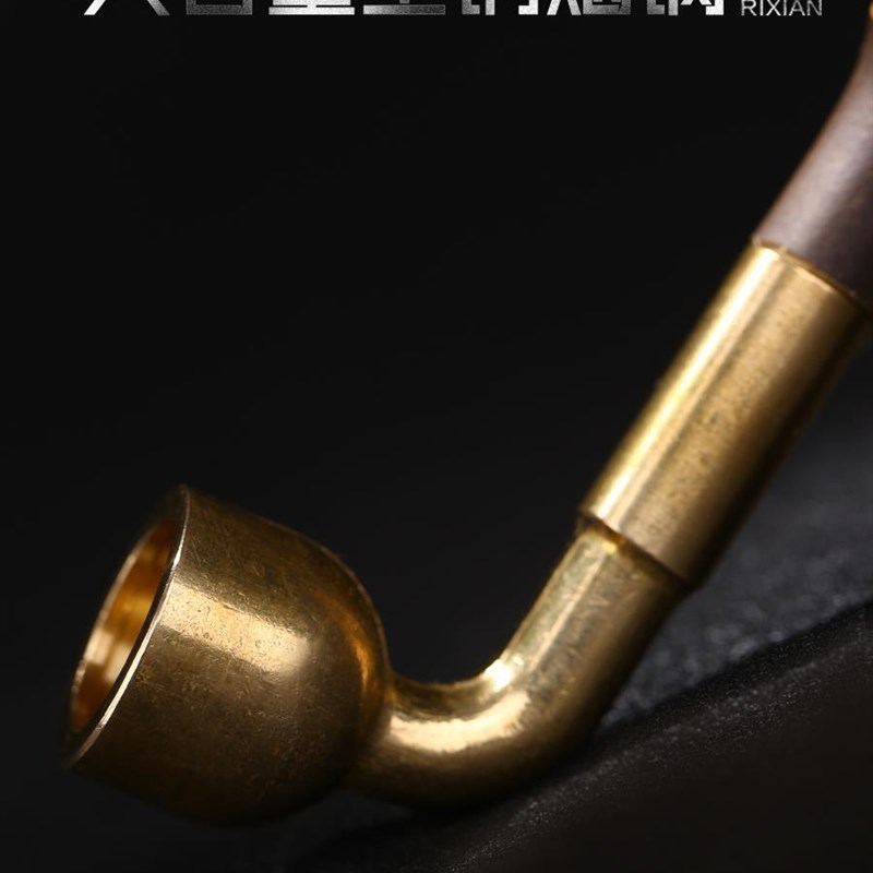 档手工紫竹节竹子烟杆旱烟袋老式岫玉石嘴烟斗男士纯铜大锅子礼