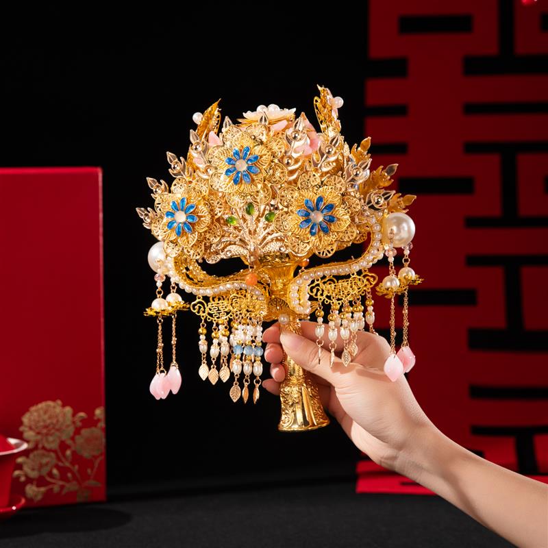 中式婚礼金色手捧花新娘结婚订婚捧花diy材料包手工权杖礼物创意