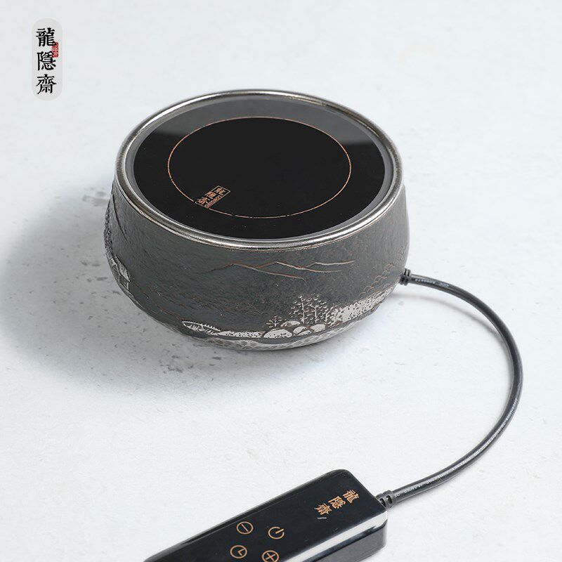 龙隐斋电陶炉煮茶器家用烧水炉铁壶银壶陶壶煮茶器铁包银烟波千里