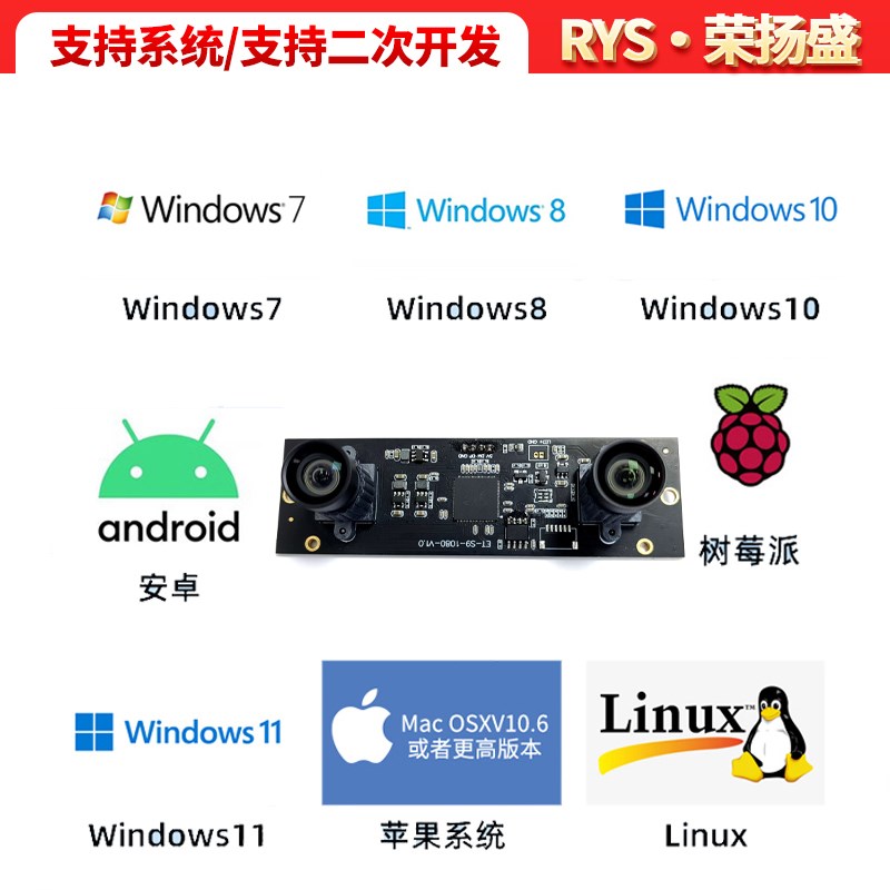 400万USB2.0双目摄像头模组同步测距人脸识别三维重建UVC工业相机