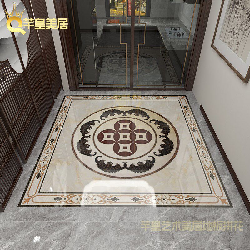 客厅拼花地砖入户玄关铜钱造型瓷砖别墅过道发财拼图地板砖定制