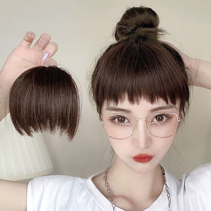 眉上狗啃刘海假发女自然前额齐刘海假发片隐形无痕真发假刘海贴片