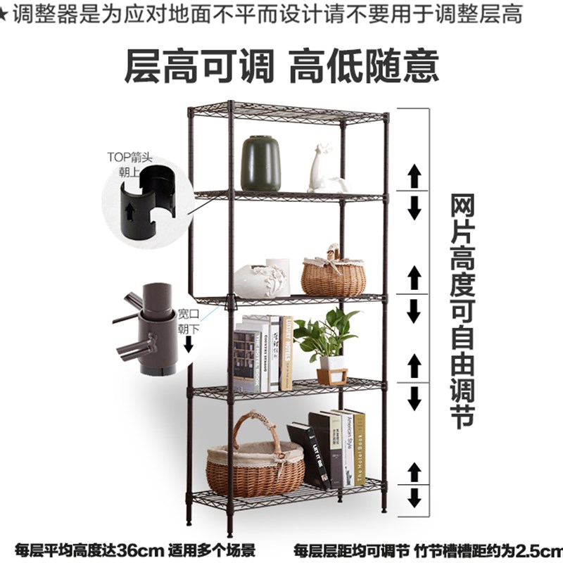 厨房置物架落地阳台五层收纳架整理架大号客厅储物菜架铁架子包邮