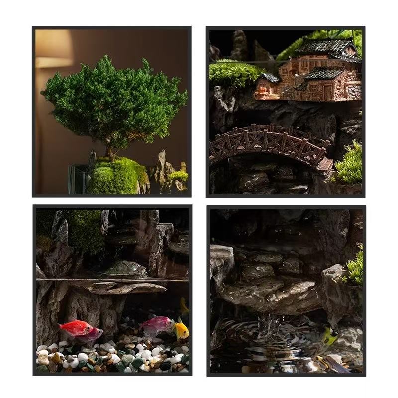 【山居秋瞑】创意苔藓微景观流水生态缸养鱼缸办公室桌面绿植摆件