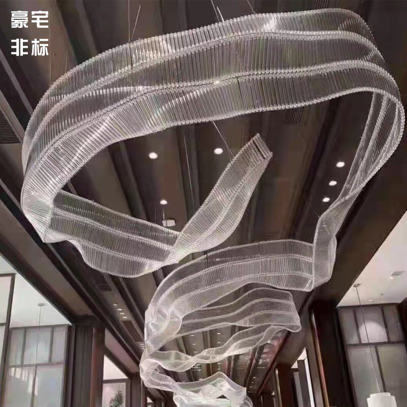 定制飘带艺术售楼部沙盘区水晶吊灯酒店大堂灯别墅大厅大型工程灯