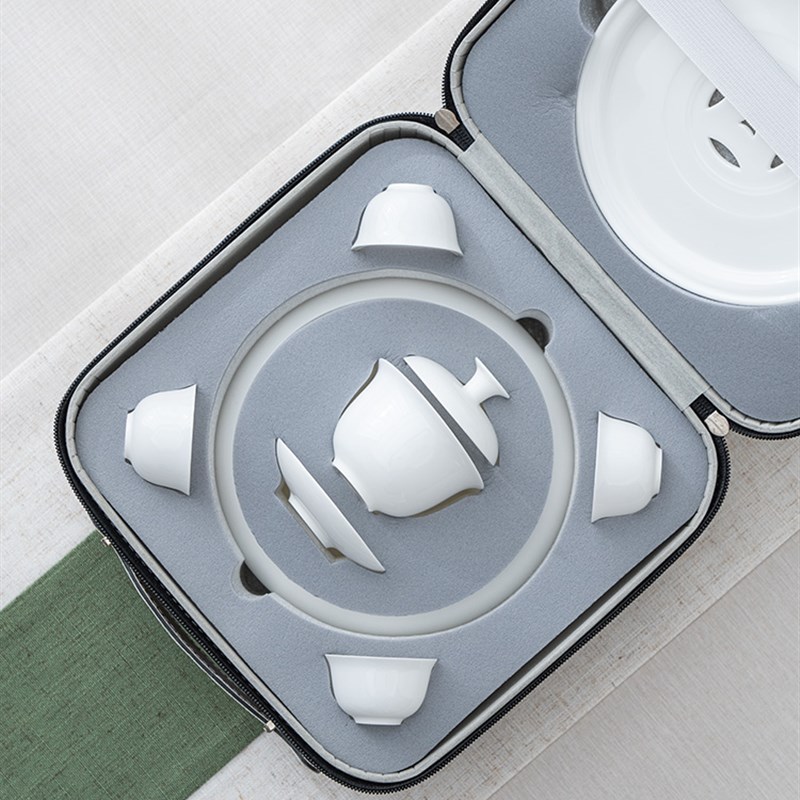 薄胎骨瓷茶具户外旅行便携冲茶器 潮汕工夫茶具 3寸盖碗配6寸茶盘
