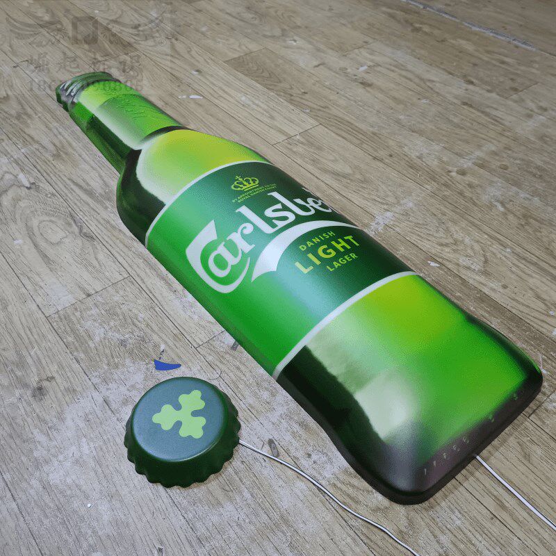啤酒瓶子灯箱定做瓶盖广告牌门头悬挂三维发光字吸塑球面起鼓徽标