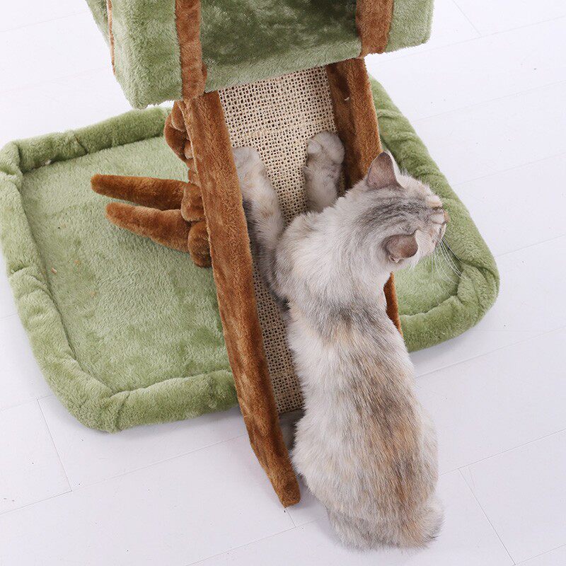 欧美风多层豪华猫爬架绿色绒布树干绒布猫窝剑麻实木猫跳台猫别墅