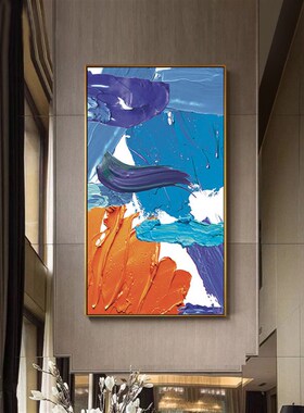 酒店艺术装饰画玄关画竖版彩色抽象油画过道走廊玄关壁画北欧墙画