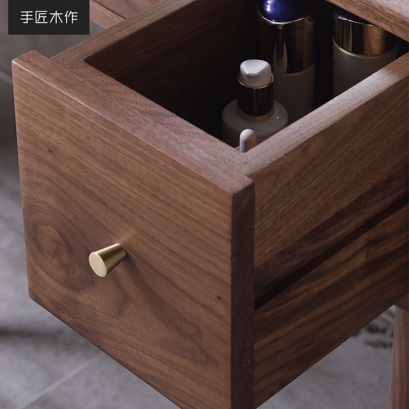 手匠木作北欧黑胡桃木实木极简日式化妆台梳妆原木书桌抽屉小户型
