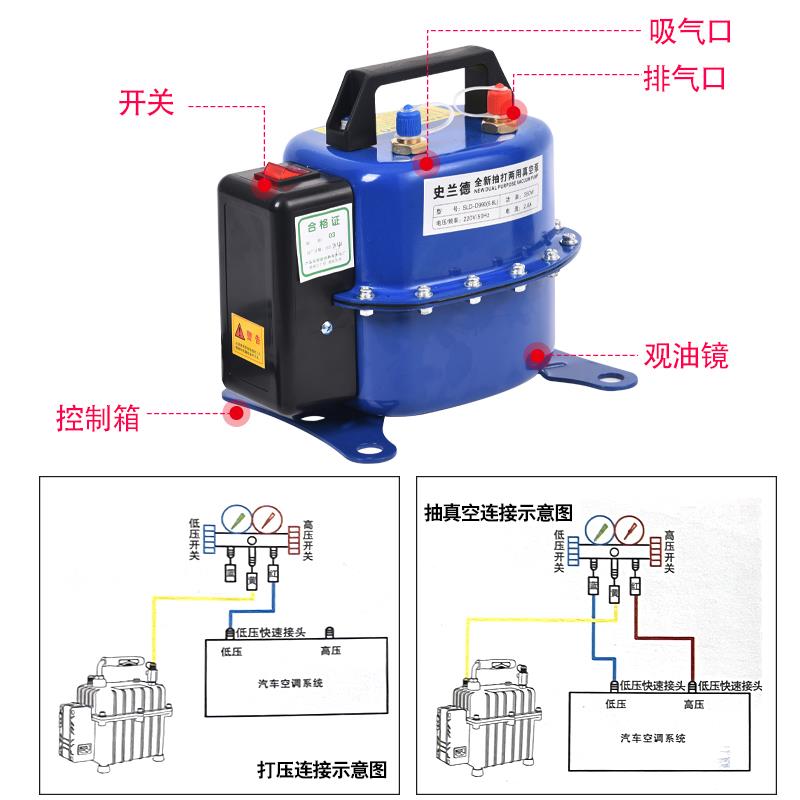史兰德汽车空调抽真空泵抽打泵两用加氟表打压检漏泵汽车空调维修