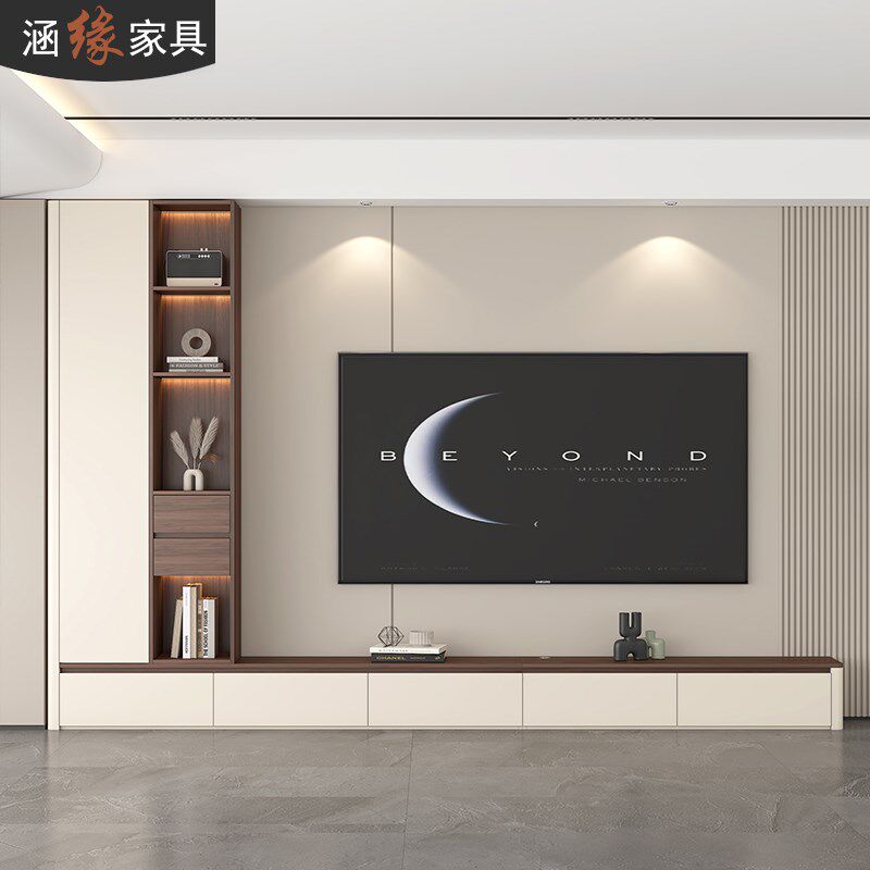 简约落地电视柜茶几组合家用客厅背景墙储物展示柜地台柜7D105