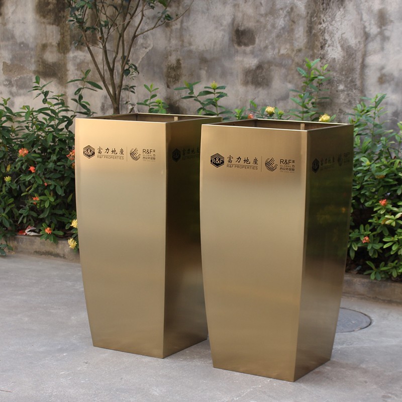 弧形方形 不锈钢花盆 香槟金 LOGO 别墅庭院花钵 户外园林 定制