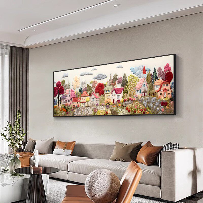 不止于画 童话小镇 奶油风客厅装饰画立体感村庄沙发背景墙挂画