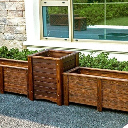 防腐木花箱正方形户外庭院碳化种植箱特大号实木加厚家用花盆包邮