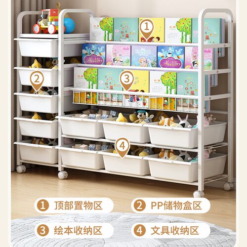 儿童书架家用阅读区绘本架多层玩具收纳架置物架落地宝宝简易书柜