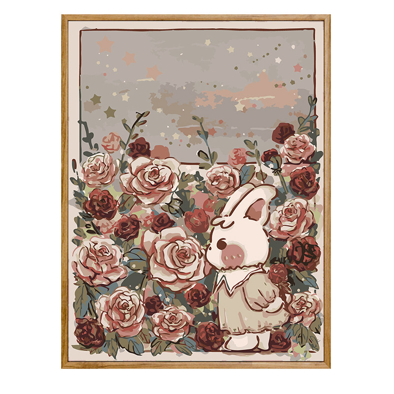 兔子兔年花卉画画diy数字油画填充填色礼物卡通手工手绘油彩画