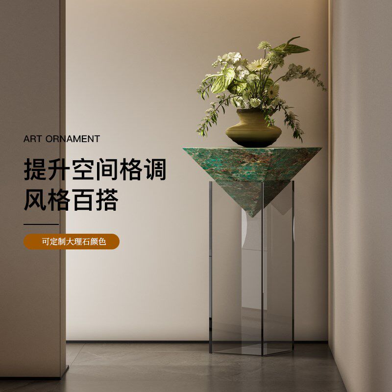 意式奢华大理石悬浮花架酒店展示架高端沙发旁电视柜落地装饰摆件