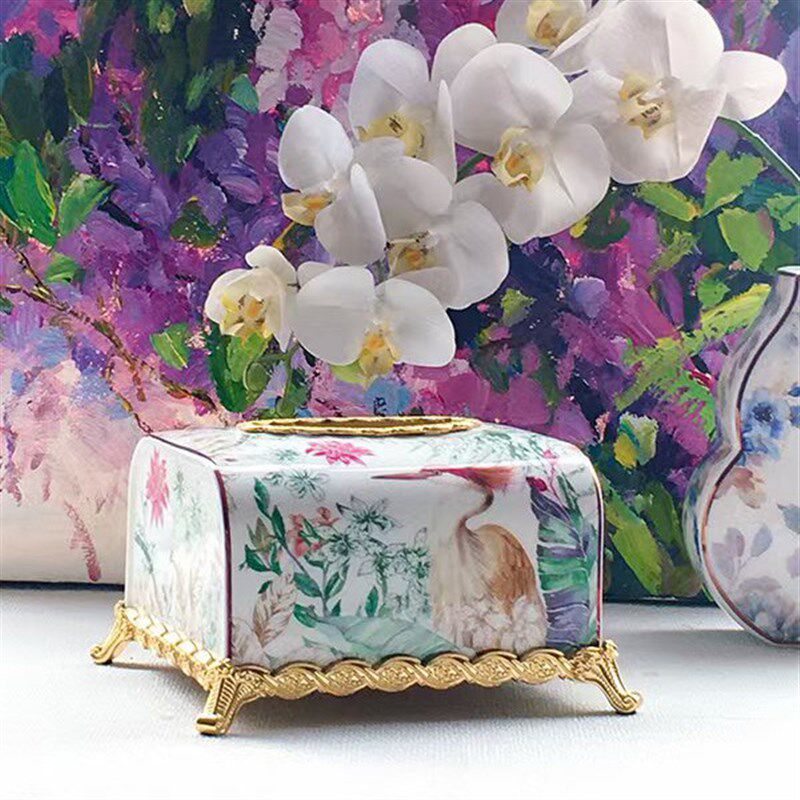 青花瓷花瓶摆件客厅插花中式国风陶瓷纸巾盒复古玄关瓷器高级感