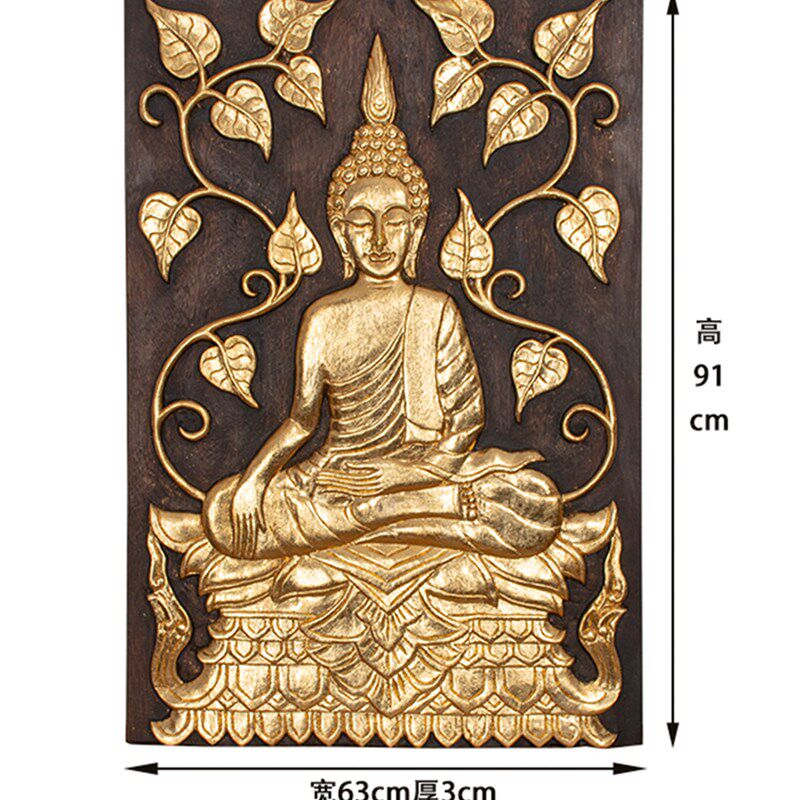 泰国实木手工雕刻金箔佛像挂板玄关餐厅特色酒店民宿墙上装饰壁挂