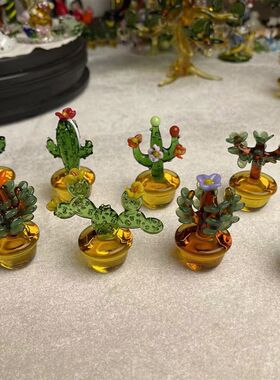 淄博博山陶瓷琉璃大观园创意手工琉璃仙人掌盆栽桌面摆件植物多肉