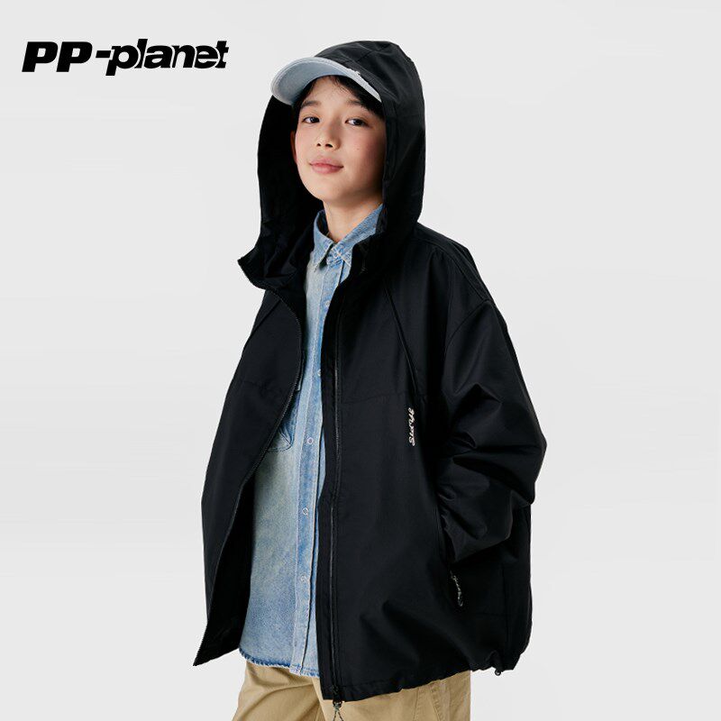 PP星球男童新户外休闲工装外套中大童上衣儿童秋款连帽夹克衫