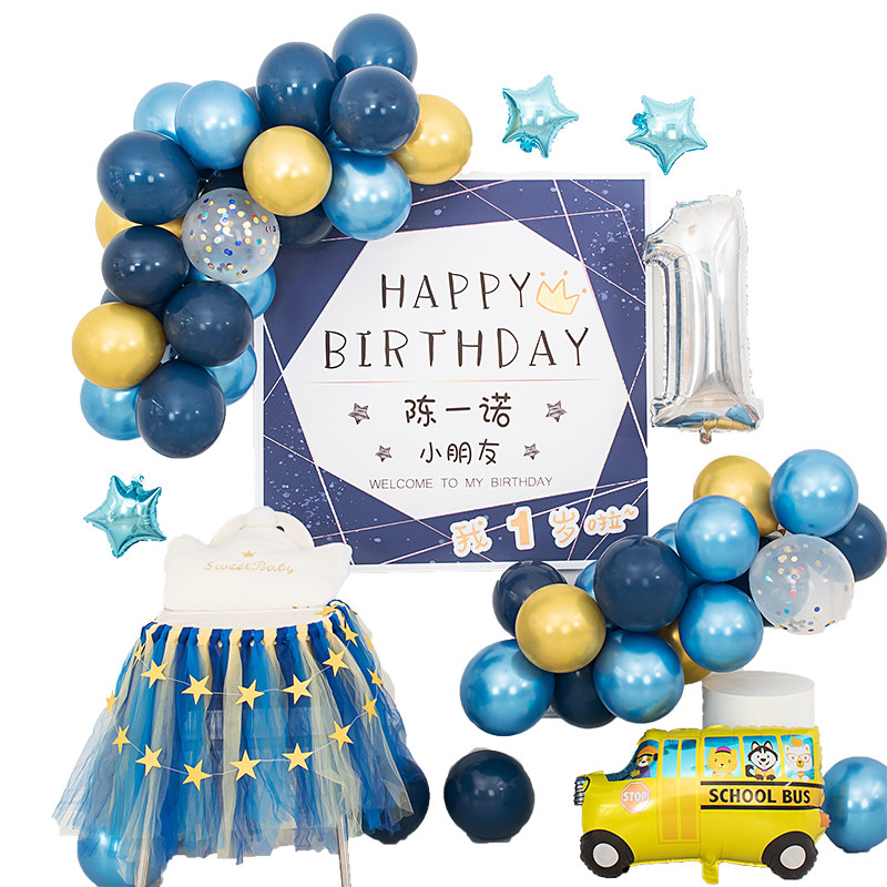 宝宝一1周岁生日布置儿童男孩百日宴百天气球场景背景墙装饰海报2