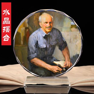 亨利诺尔曼白求恩画像水晶摆台纪念品桌面摆设品