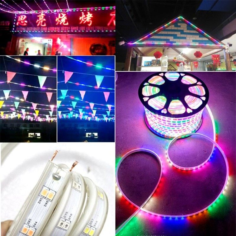 led户外防水灯带六彩闪烁跑马灯带灯地摊烧烤闪光LED灯线亮化彩带