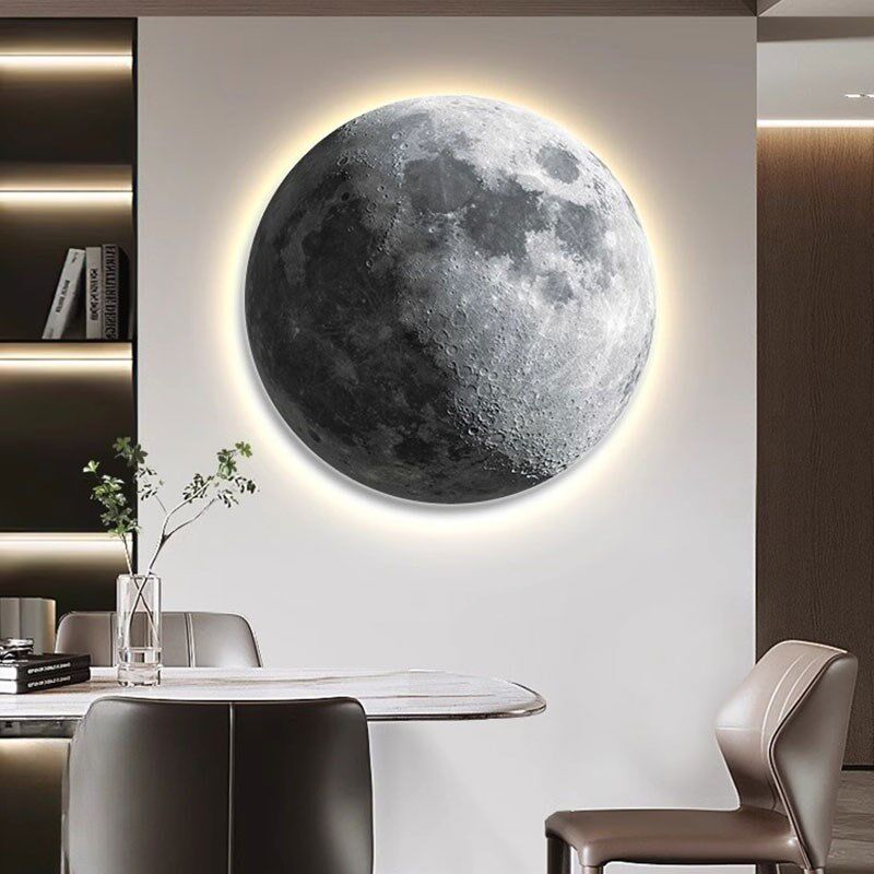 LED氛围灯月球圆形装饰画高级感玄关走廊过道壁灯客厅灯光画挂画