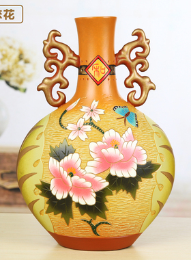 创意新中式手绘彩陶大花瓶客厅酒柜家居摆设乔迁新居装饰摆件玄关
